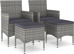 vidaXL - 4-delige - Tuinstoelen- - en - voetenbankenset - poly - rattan - grijs