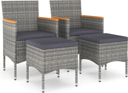 vidaXL - 4-delige - Tuinstoelen- - en - voetenbankenset - poly - rattan - grijs