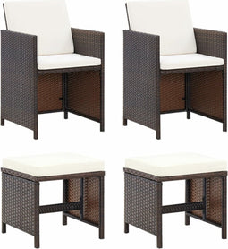 vidaXL - 4-delige - Tuinstoelen- - en - voetenbankenset - poly - rattan - bruin