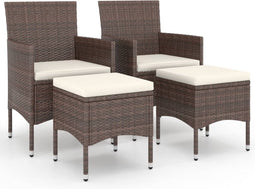vidaXL - 4-delige - Tuinstoelen- - en - voetenbankenset - poly - rattan - bruin
