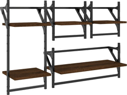 vidaXL - 4-delige - Wandschappenset - met - stangen - bewerkt - hout - bruineiken