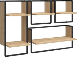 vidaXL - 4-delige - Wandschappenset - met - stangen - bewerkt - hout - sonoma - eiken