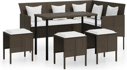 vidaXL - 5-delige - Loungeset - L-vormig - met - kussens - poly - rattan - bruin