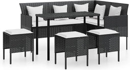vidaXL - 5-delige - Loungeset - met - kussens - L-vormig - poly - rattan - zwart