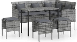 vidaXL - 5-delige - Loungeset - met - kussens - L-vormig - poly - rattan - grijs