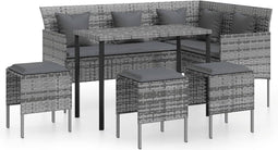 vidaXL - 5-delige - Loungeset - met - kussens - L-vormig - poly - rattan - grijs