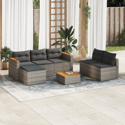 vidaXL - 5-delige - Loungeset - met - kussens - poly - rattan - acacia - grijs
