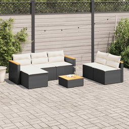 vidaXL - 5-delige - Loungeset - met - kussens - poly - rattan - acacia - zwart