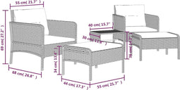 vidaXL - 5-delige - Loungeset - met - kussens - poly - rattan - grijs