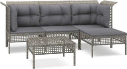 vidaXL - 5-delige - Loungeset - met - kussens - poly - rattan - grijs