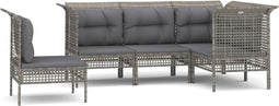 vidaXL - 5-delige - Loungeset - met - kussens - poly - rattan - grijs