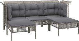 vidaXL - 5-delige - Loungeset - met - kussens - poly - rattan - grijs