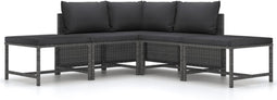 vidaXL - 5-delige - Loungeset - met - kussens - poly - rattan - grijs