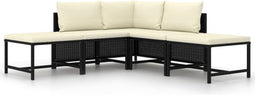 vidaXL - 5-delige - Loungeset - met - kussens - poly - rattan - zwart