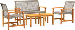 vidaXL - 5-delige - Loungeset - poly - rattan - en - acaciahout - grijs