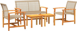 vidaXL - 5-delige - Loungeset - poly - rattan - en - acaciahout - beige
