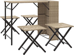 vidaXL - 5-delige - Tuinset - inklapbaar - poly - rattan - beige