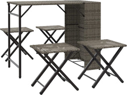 vidaXL - 5-delige - Tuinset - inklapbaar - poly - rattan - grijs