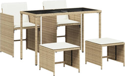 vidaXL - 5-delige - Tuinset - met - kussens - poly - rattan - beige