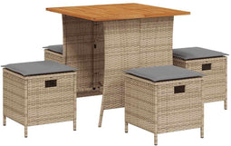 vidaXL - 5-delige - Tuinset - met - kussens - poly - rattan - beige