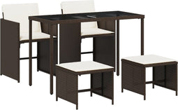 vidaXL - 5-delige - Tuinset - met - kussens - poly - rattan - bruin