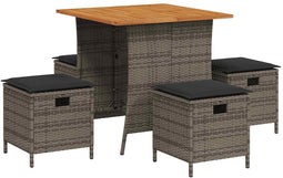 vidaXL - 5-delige - Tuinset - met - kussens - poly - rattan - grijs