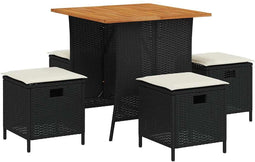 vidaXL - 5-delige - Tuinset - met - kussens - poly - rattan - zwart