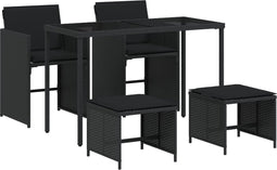 vidaXL - 5-delige - Tuinset - met - kussens - poly - rattan - zwart