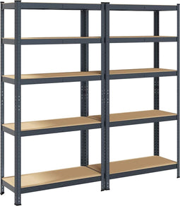 vidaXL - 5 - Laags - Opbergrek - 2 - stuks - antracietkleurig - staal - & - bewerkt - hout