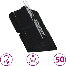 vidaXL - 50-delige - Kledinghangerset - anti-slip - fluweel - zwart