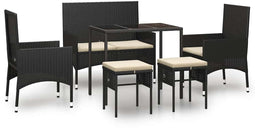 vidaXL - 6-delige - Loungeset - met - kussens - poly - rattan - zwart