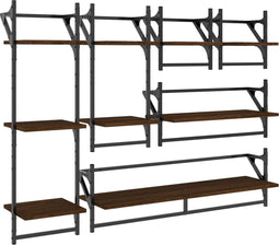 vidaXL - 6-delige - Wandschappenset - met - stangen - bewerkt - hout - bruineiken