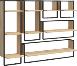 vidaXL - 6-delige - Wandschappenset - met - stangen - bewerkt - hout - sonoma - eiken