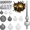 vidaXL - 61-delige - Kerstballenset - met - piek - en - 150 - LED's - wit - en - grijs
