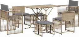 vidaXL - 7-delige - Tuinset - met - kussens - poly - rattan - beige