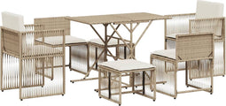 vidaXL - 7-delige - Tuinset - met - kussens - poly - rattan - beige