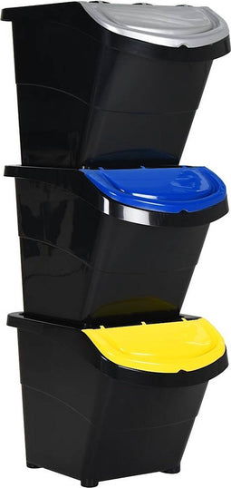 vidaXL - Afvalbakken - met - deksels - stapelbaar - 3 - st - PP - 78 - L - zwart