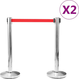 vidaXL - Afzetpalen - 4 - st - met - banden - roestvrij - staal - zilverkleurig