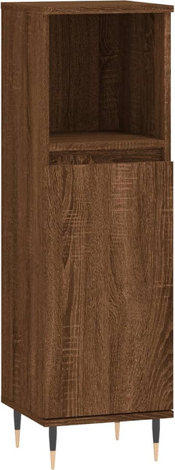 vidaXL - Badkamerkast - 30x30x100 - cm - bewerkt - hout - bruin - eikenkleur