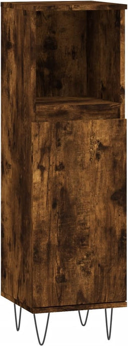 vidaXL - Badkamerkast - 30x30x100 - cm - bewerkt - hout - gerookt - eikenkleurig