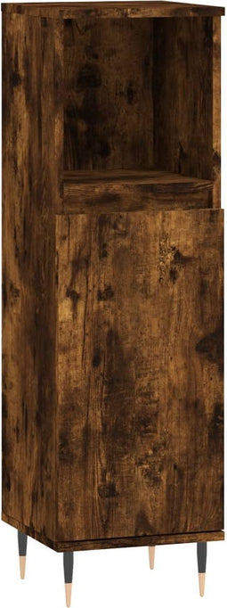 vidaXL - Badkamerkast - 30x30x100 - cm - bewerkt - hout - gerookt - eikenkleurig