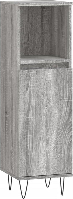 vidaXL - Badkamerkast - 30x30x100 - cm - bewerkt - hout - grijs - sonoma - eikenkleur