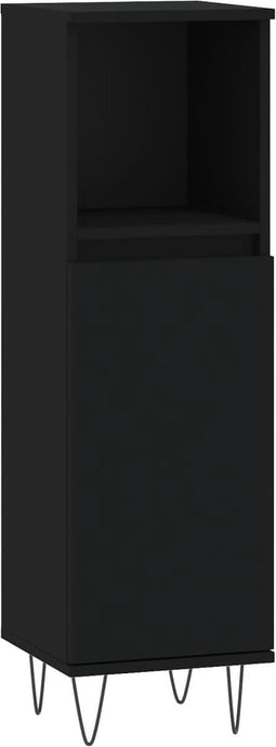 vidaXL - Badkamerkast - 30x30x100 - cm - bewerkt - hout - zwart