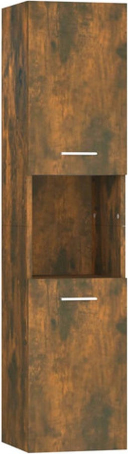 vidaXL - Badkamerkast - 30x30x130 - cm - bewerkt - hout - gerookt - eikenkleurig