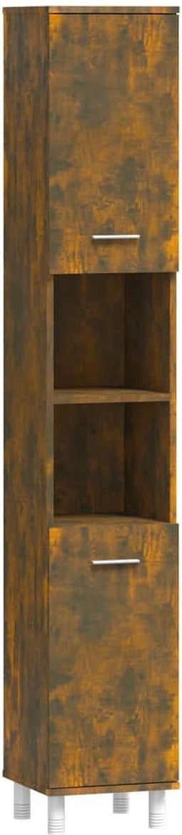 vidaXL - Badkamerkast - 30x30x179 - cm - bewerkt - hout - gerookt - eikenkleurig
