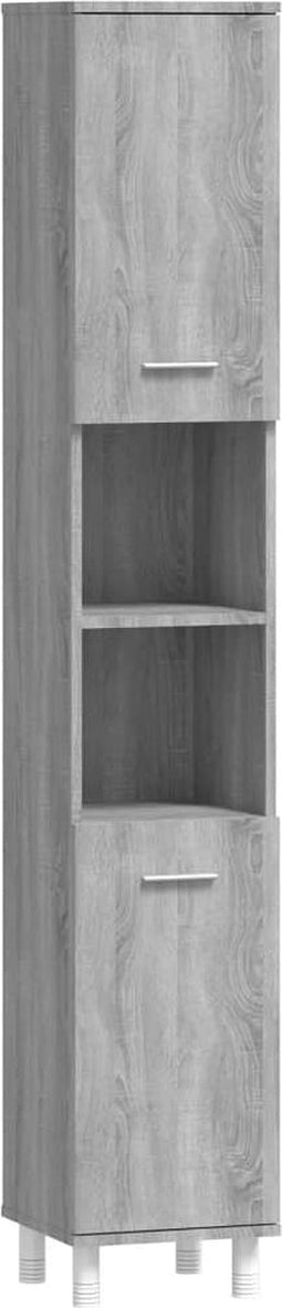 vidaXL - Badkamerkast - 30x30x179cm - bewerkt - hout - grijs - sonoma - eikenkleurig
