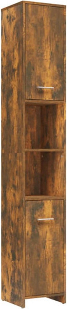 vidaXL - Badkamerkast - 30x30x183,5 - cm - bewerkt - hout - gerookt - eikenkleurig