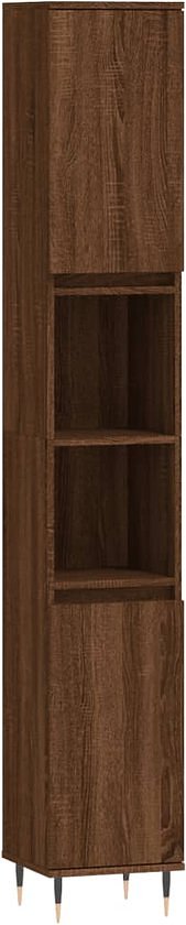 vidaXL - Badkamerkast - 30x30x190 - cm - bewerkt - hout - bruin - eikenkleur