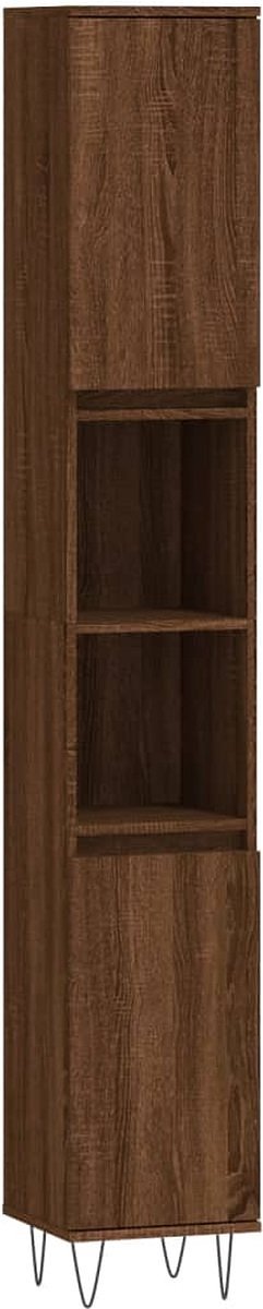vidaXL - Badkamerkast - 30x30x190 - cm - bewerkt - hout - bruin - eikenkleur