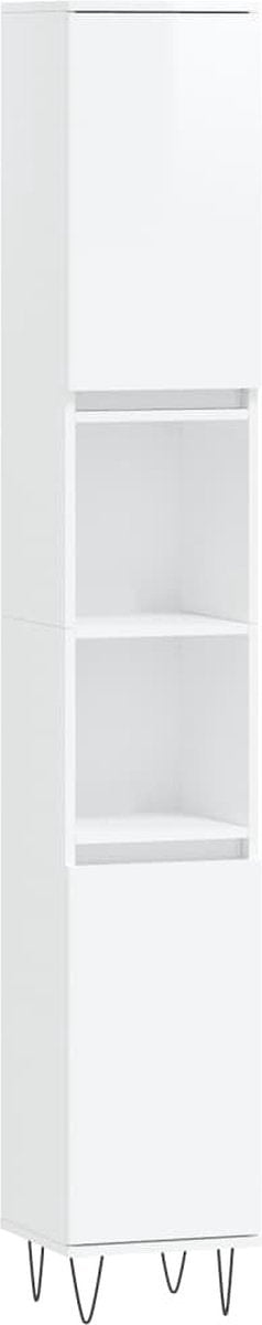 vidaXL - Badkamerkast - 30x30x190 - cm - bewerkt - hout - hoogglans - wit